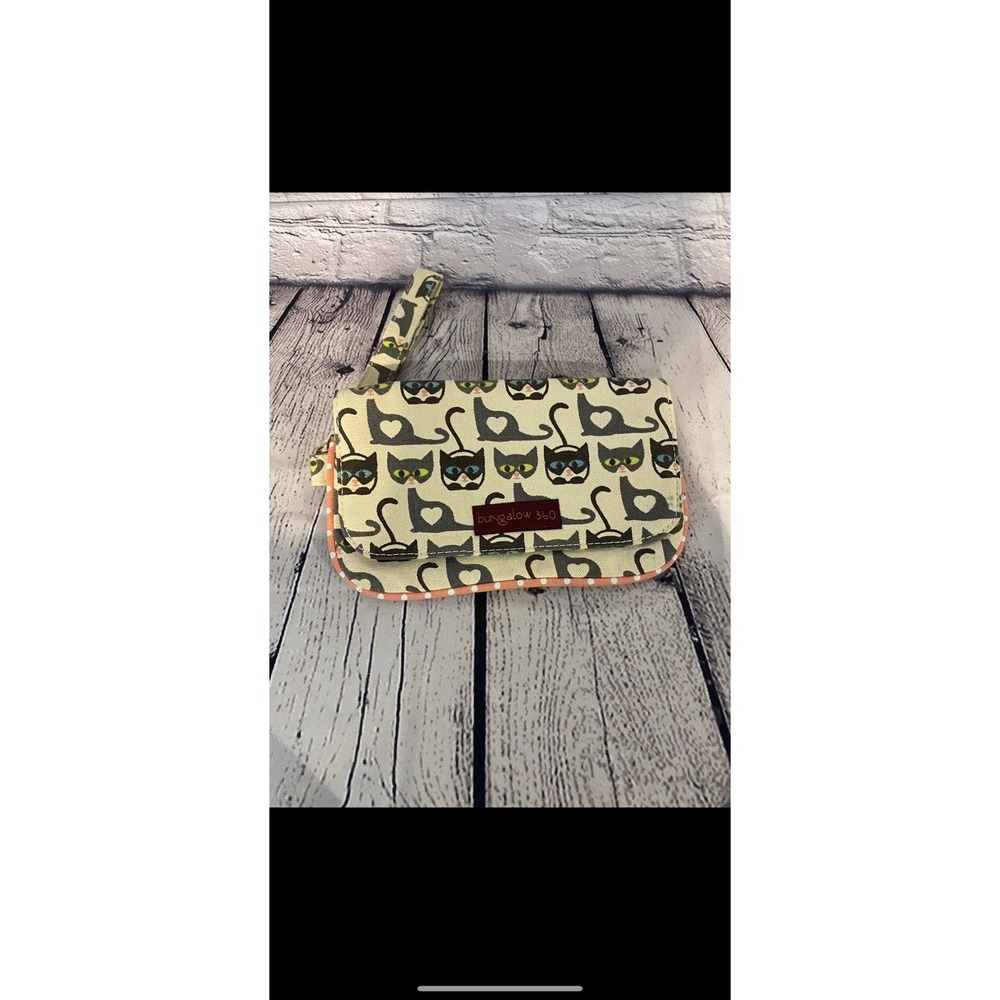 Bungalow 360 Canvas Kitty Cat Wallet Cat Lovers Purse Wristlet MEW‎ MEW Print